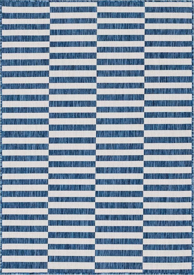 Unique Loom Outdoor Striped Collection Area Rug - Striped (4' 1" x 6' 1" Rectangle, Blue/Ivory)