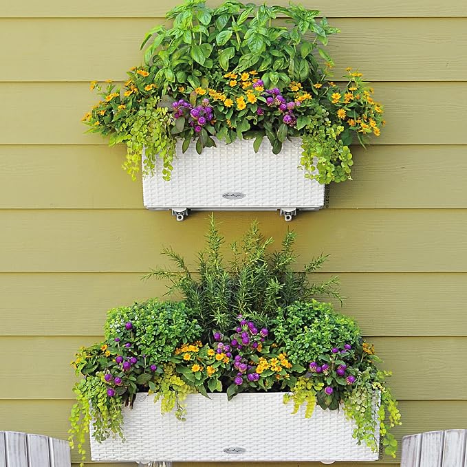 Lechuza BALCONERA Cottage 50 White, Self-Watering Window Box (Railing Planter), H7.5 L19.7 W7.5 in