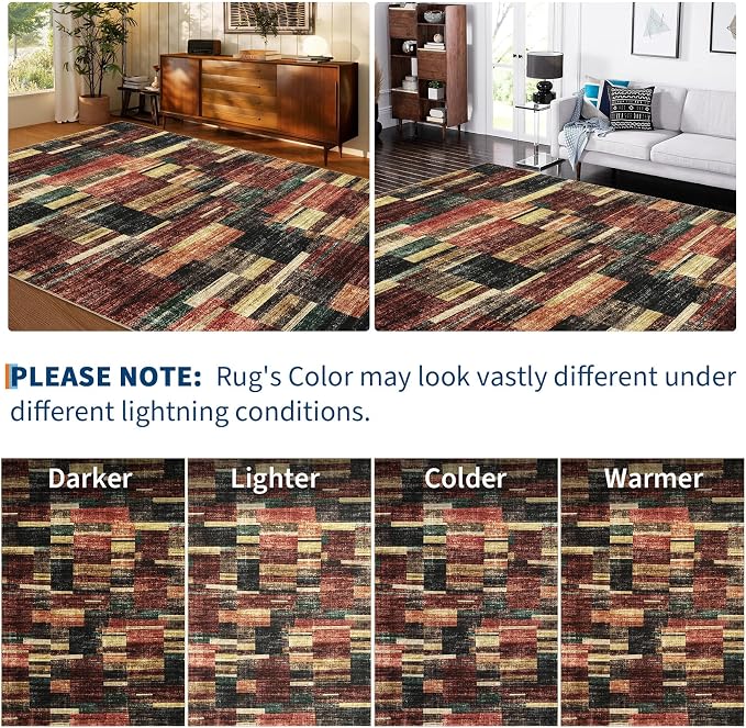 GarveeHome Washable Rug 8x10 Rugs for Living Room Modern Bedroom Rug Large Area Rug Non Slip Throw Rugs Soft Low Pile Stain Resistant Carpet for Nursery Classroom Dining Room 8 ft x10 ft Red