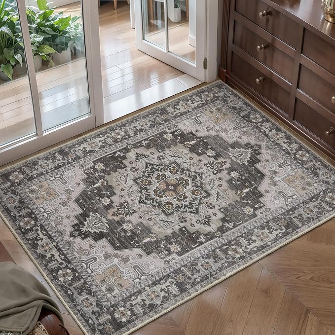 Tangsoo Vintage 2x3 Washable Rugs for Entryway, Non Slip Small Area Rug | Oriental Indoor Front Door Rug, Farmhouse Soft Low Pile Door Mat Carpet Throw Rugs for Entry Entrance Kitchen Bedroom Decor