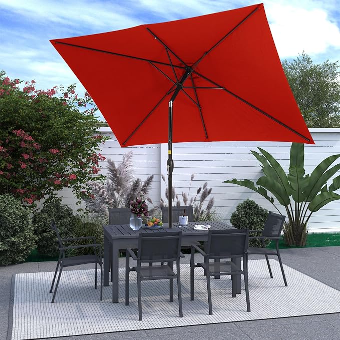 Wisteria Lane 6.5' x 10' Patio Umbrella, Rectangular Patio Umbrella, Metal Pole Square Outdoor Umbrella with Crank and Push Button Tilt, Large Outdoor Umbrella with Polyester Canopy