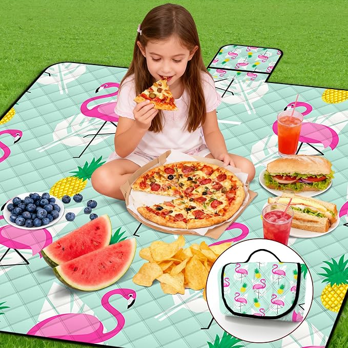 Extra Large Picnic Blanket Waterproof,80"x 80"Foldable Machine Washable Beach Blankets,Outdoor Blanket for 6-8 Adults,Picnic Mat Suitable for Indoor Crawling,Park Beach,Camping,Hiking,Travel(Flamingo)