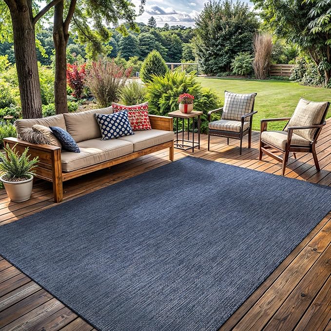 Washable Indoor Outdoor Rug 8x10 Weather Resistant Area Rugs Modern Solid for Porch Deck Balcony Backyard Patio Outside Carpet (8 X 10 Azure Blue)