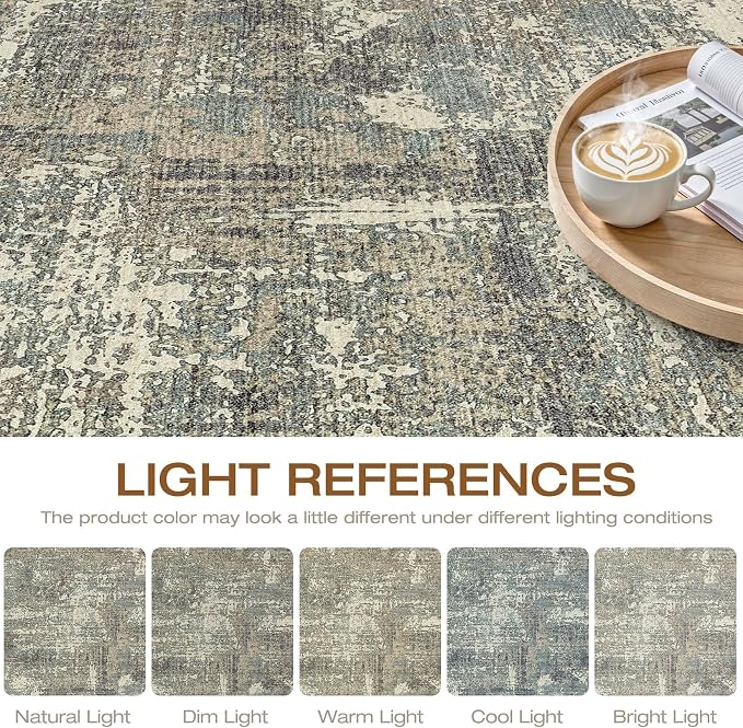 LOONGRUG 9x12 Area Rug Washable Neutral Modern Living Room Rug Green Brown | Abstract Soft Stain Resistant Indoor Non-Slip Carpet for Bedroom Nursery Kids Office Playroom Dining Room