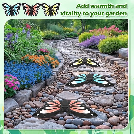 Landical 3 Pcs Butterfly Stepping Stone Resin Garden Stepping Stones Butterfly Outdoor Decorative Stones for Garden Lawn Walkway Pathway Decorations, 9.84 x 7.28 Inch