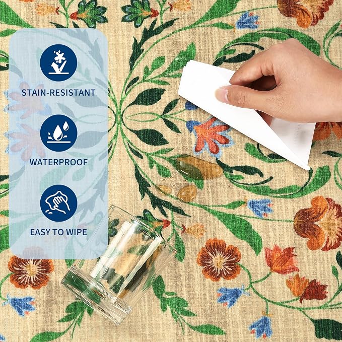 GarveeHome Floral Rug 2.5x8 Runners for Hallways, Boho Kitchen Runner Rugs Non Slip Bath Runners, Vintage Washable Runner Rug for Bedroom, Soft Long Rugs for Entryway Bathroom Laundry Dorm, Beige