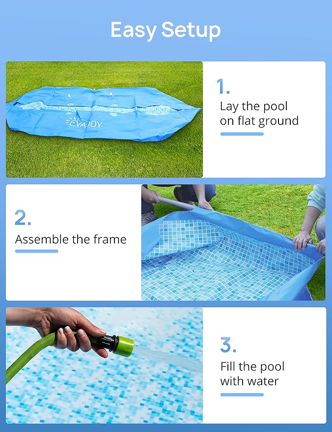 EVAJOY 85in x 23in x 59in Metal Frame Swimming Pool, Outdoor Rectangular Above Ground Pool with Steel Frame, Heavy-Duty PVC, Easy Assembly for Backyard, Garden, Lawn