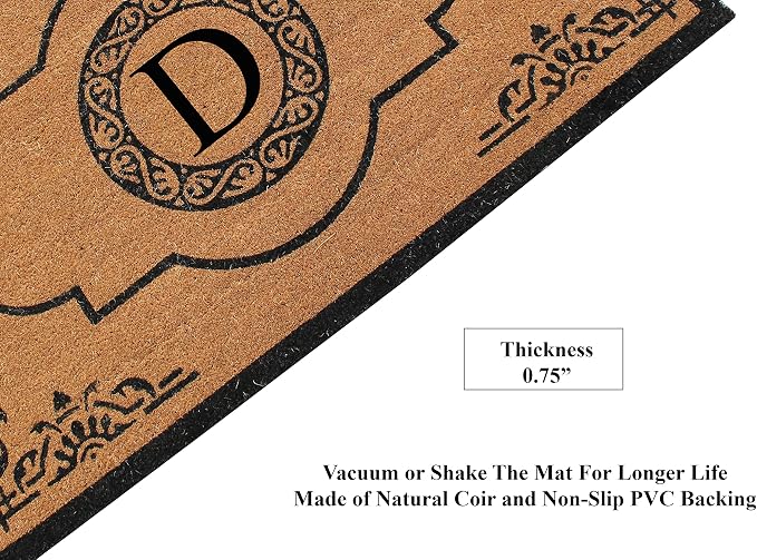 A1 Home Collections First Impression Hand Crafted Abrilina Entry Coir Monogrammed Double Doormat, 72" L x 36" W, X-Large