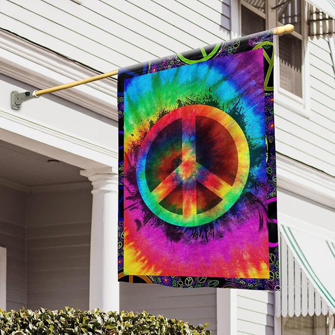 FLAGWIX Hippie Peace Flag - Boho Decoration for Home, Outside - 30x40 House Flag, Double Sided, Heavy Duty Canvas Indoor Outdoor