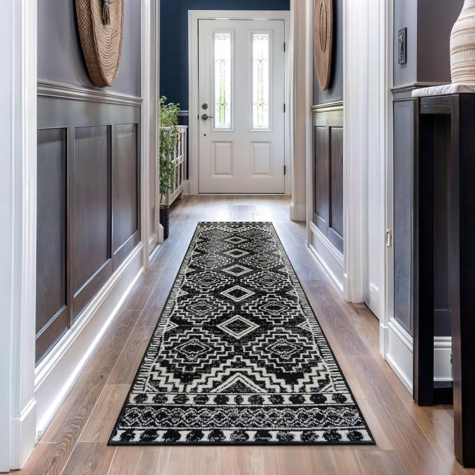 Rugshop Southwestern Geometric Tribal Boho Runner Rug Black 2' 3" x 12' | Size 2' 3" x 12', Living Room, Bedroom, Dining Room, Home Office, Kitchen, Entryway, Hallway, Nursery, Kids Room, Guest Room