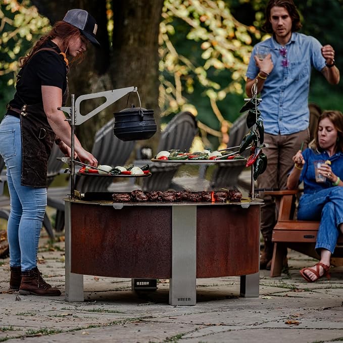 Breeo Smokeless Fire Pit (X Series 42, Corten Steel, Lid Included) | 46 inch Smokeless Firepit for Outside | 190 Pounds | Ideal for Large GatheringsCompatible with Wide Range of Breeo Accessories