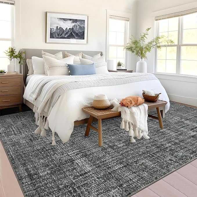 Garvee Modern Solid Washable Rug 8x10 Area Rugs for Living Room Grey | Soft Non Slip Rugs for Bedroom, Low Pile Neutral Rug, Stain Resistant Foldable Carpet for Playroom Dorm, Farmhouse Rugs