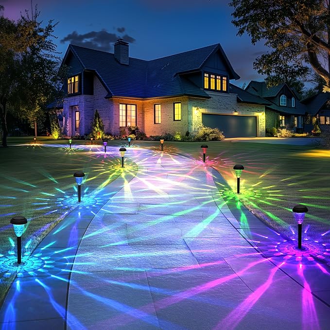TISEJOY Solar Pathway Lights Outdoor Waterproof 12 Pack Color Changing Garden Light for Yard Patio Driveway Walkway Lawn Landscape Lighting for Outdoor 4th of July Decorations