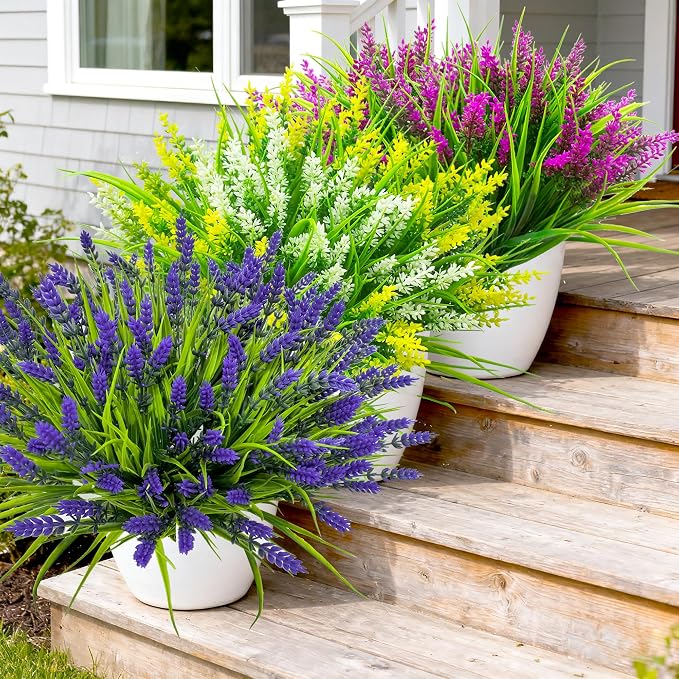 TSTWETO Artificial Plants Outdoor, 22 Bundles Fake Flowers UV Resistant Outdoor Artificial Lavender Flowers, Plastic Faux Plants for Porch Garden Planter Yard Window Box