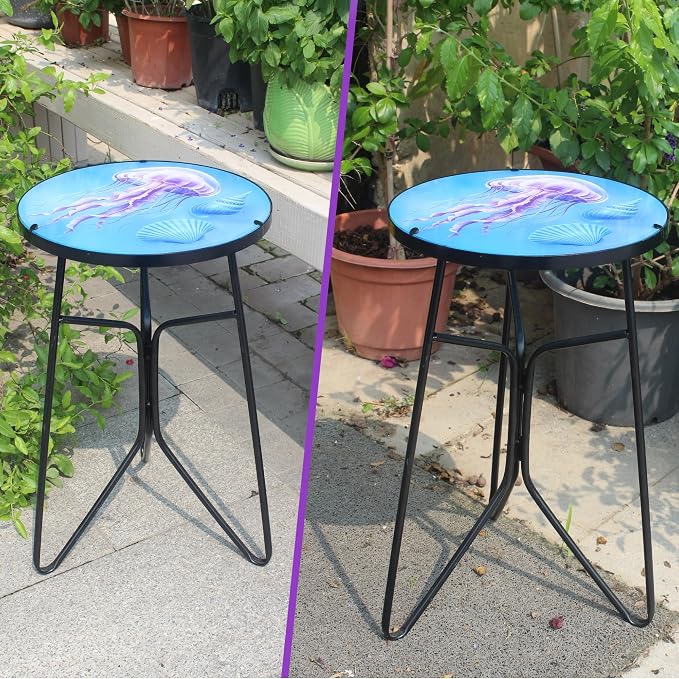 Folding Outdoor Side Tea Table,Jellyfish and Conch Small Accent Tables, Plant Tables Indoor,Garden or Living Room Decor Afternoon Tea Dinner Table, Simple Assembly Cast Iron Plant Stand