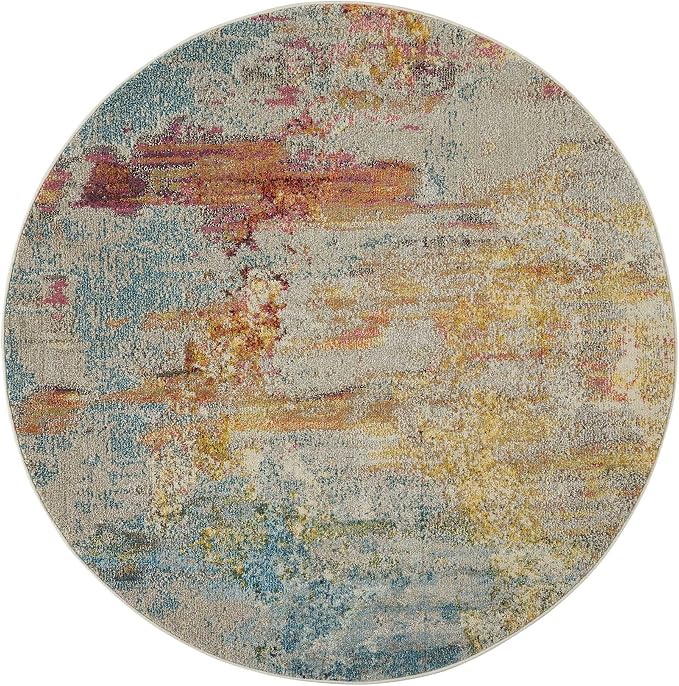 Nourison Home Celestial Sealife 5'3" x Round Area Rug - Easy Clean, Non Shedding, Bed Room, Living Room, Dining Room, Kitchen (5' x Round)