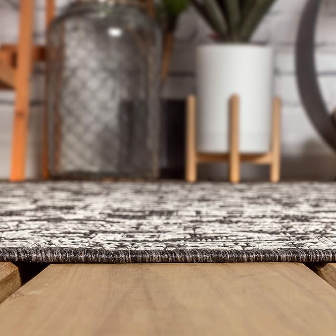 JONATHAN Y Medallion Weave Indoor Outdoor Round Area Rug 5 Ft Gray/Black, Sinjuri Textured for Backyard, Patio, Porch, Easy-Cleaning, High Traffic, Pet-Friendly, Non-Shedding (SMB101D-5R)