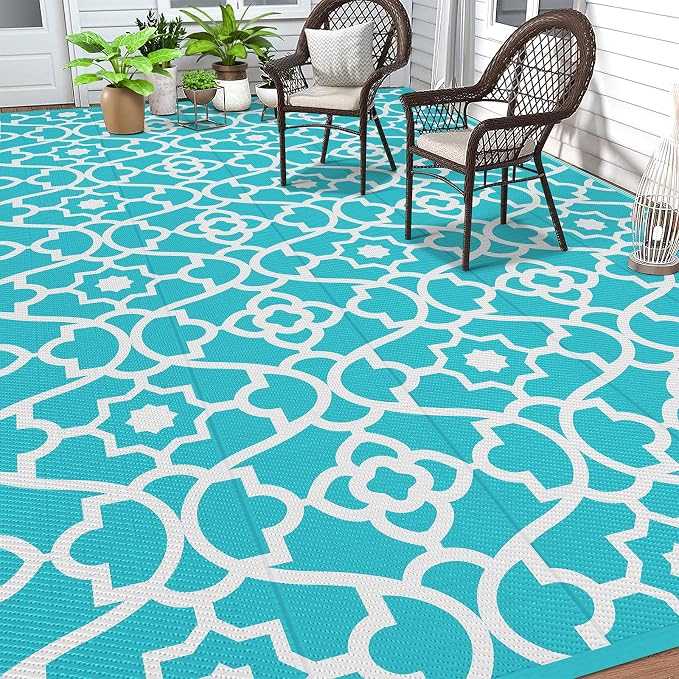 HEBE Outdoor Rug Waterproof 8x10, Plastic Straw Rug Camping Rug, Reversible Outdoor Patio Rugs RV Mat Clearance, Indoor Outside Floor Carpet for Porch,Deck,Camper,Balcony,Backyard