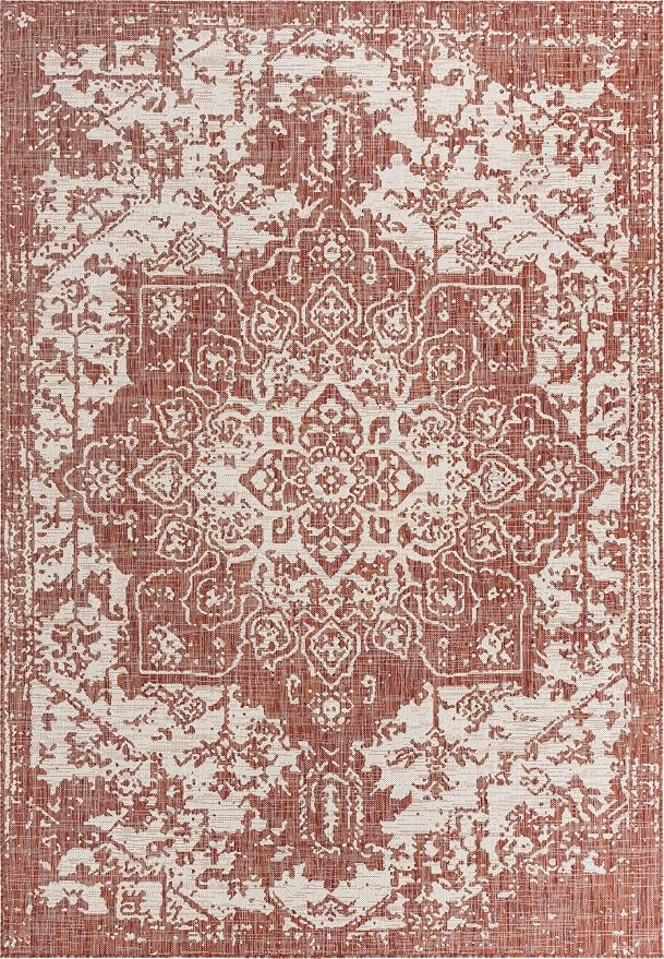 Unique Loom Jill Zarin Outdoor Collection Area Rug - Dubai (7' 1' x 10' Rectangle, Rust Red/ Ivory)