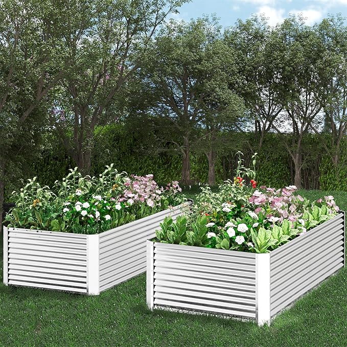 3PCS Tall Galvanized Raised Garden Bed Outdoor,Steel Garden Bed for Vegetables,Above Ground Garden Box for Flower,Metal Raised Beds for Gardening - 4x2ft