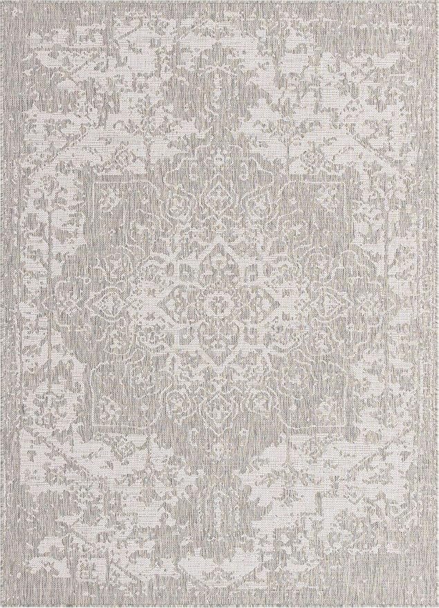 Unique Loom Outdoor Collection Area Rug - Dubai (5' 3' x 8' Rectangle, Gray/ Ivory)