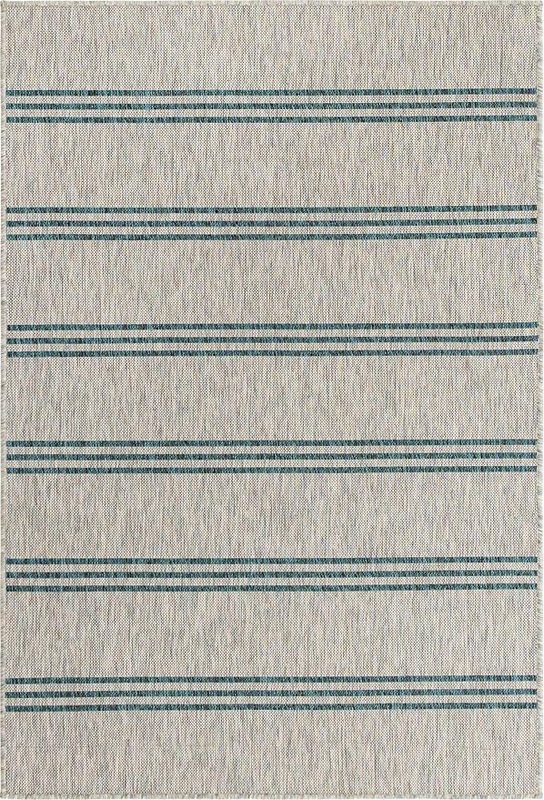 Unique Loom Outdoor Collection Area Rug - Anguilla (4' x 6' Rectangle, Light Gray/ Teal)