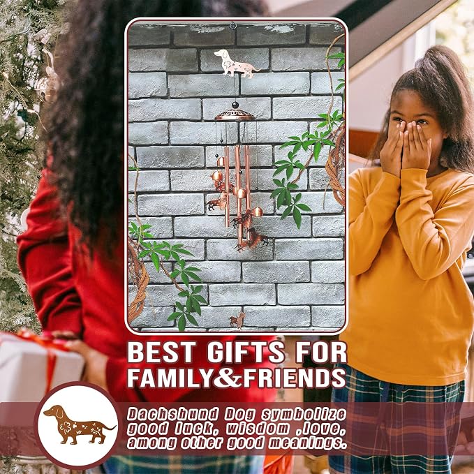 Dachshund Dog Wind Chimes for Outside Windchimes Outdoor/Indoor, Home, Lawn, Porch, Yard Decorations,Metal Garden Decor Dachshund Dog Wind Chimes Gifts for Women/Men Birthday Gifts Memorial Gift