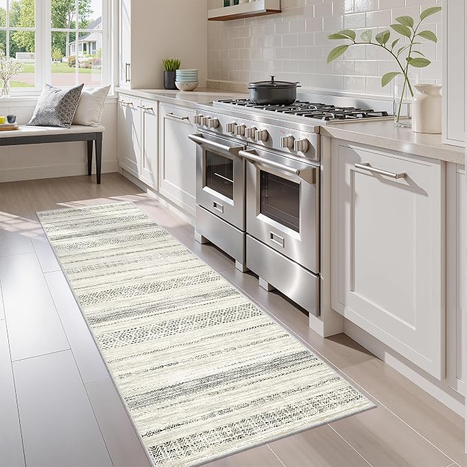 Miukiki Washable 2x6 Runner Rug Hallway Non Slip Kitchen Runner Grey | Machine Washable Long Floor Runner for Hallway Entryway Laundry Room Living Room Bedroom, Stain Resistant Indoor Carpet 2'x6'
