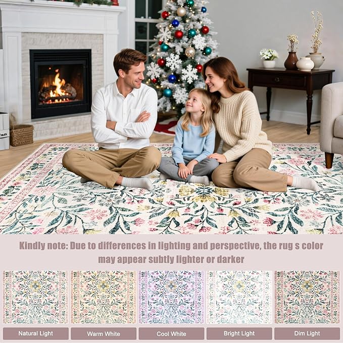 PLHXFR 3x10 Washable Runner Rug:Floral Indoor Kitchen Carpet Pink Green | For Hallway Bedroom Kitchen Laundry Bathroom Dorm,Vintage Floral,Machine washable,Non Slip,Stain Resistant,Indoor Floor