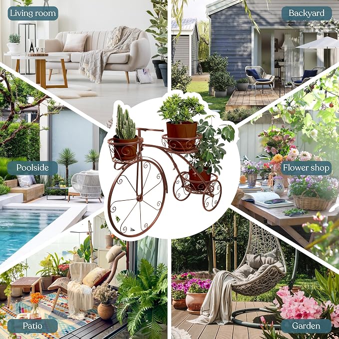 Sorbus Tricycle Plant Stand - Flower Pot Cart Holder - Ideal for Home, Garden, Patio - Great Gift for Plant Lovers, Housewarming, Mother’s Day - Parisian Style (Bronze)