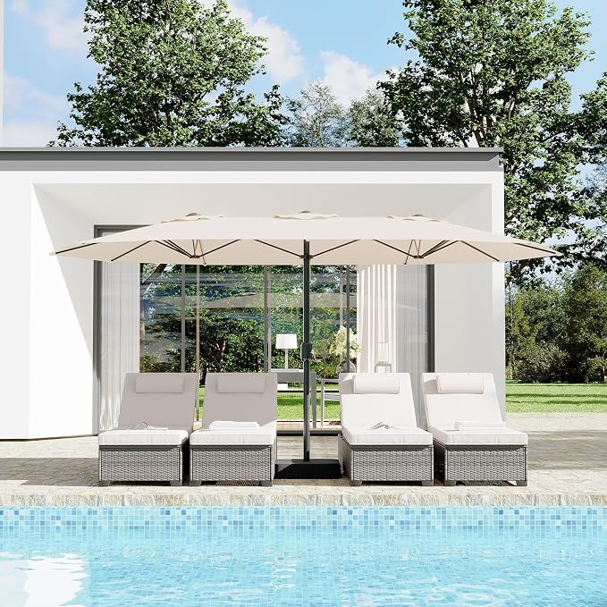 Garvee 15FT Rectangular Outdoor Umbrella Patio Umbrella with Base Included Large Market Umbrellas with Crank Handle UV Protection Table Umbrellas for Outdoor, Backyard, Deck, Poolside, Beige