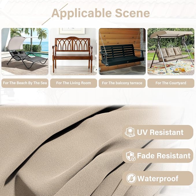 Porch Swing Cushion with Backrest,Waterproof Bench Cushion for Outdoor Furniture,2-3 Seater Replacement Thickened 5 in swing cushion,with Ties,Patio,Outdoor,Backyard and Garden (Sand,40x40 in)
