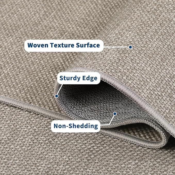Garvee Woven Textured Area Rug 5x7 Washable Rugs for Living Room Taupe | Non Slip Non-Shedding Bedroom Rug Ultra-Thin Low Pile Carpet Farmhouse Neutral Floor Mat for Nursery Dining Room Office Dorm