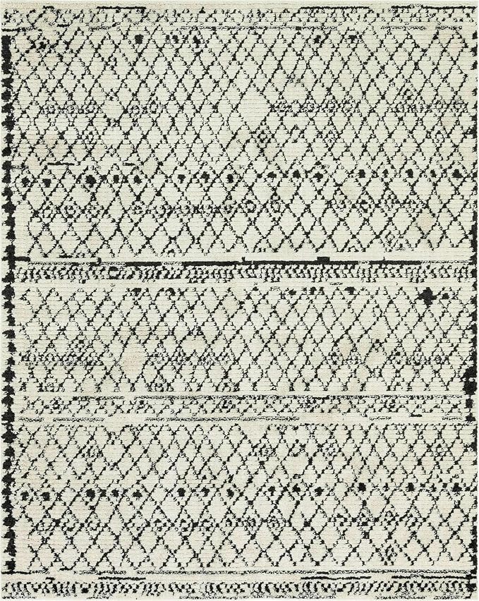 Unique Loom Morocco Collection Abstract Border, Diamond, Bohemian Area Rug (8' 0 x 10' 0 Rectangular, Ivory/Black)