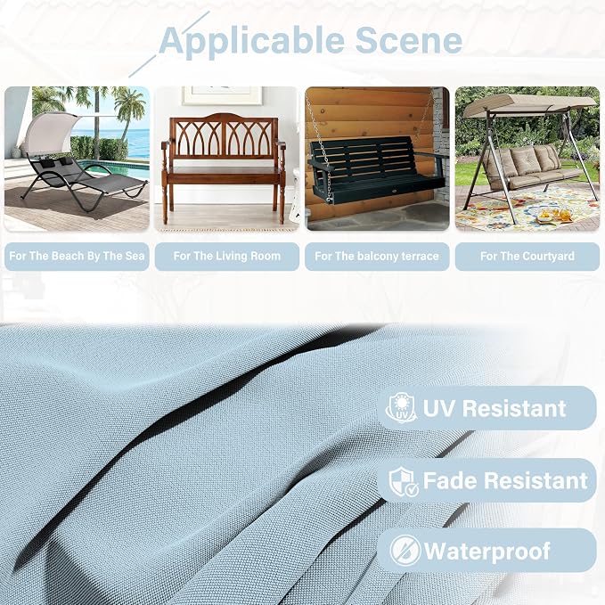 Porch Swing Cushion with Backrest,Waterproof Bench Cushion for Outdoor Furniture,2-3 Seater Replacement Thickened 5 in swing cushion,with Ties,Patio,Outdoor,Backyard and Garden (Sky Blue,60x40 in)