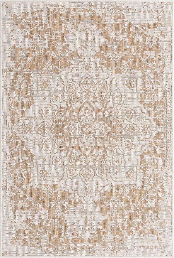 Unique Loom Outdoor Collection Area Rug - Dubai (4' 1" x 6' 1" Rectangle, Beige/ Brown)