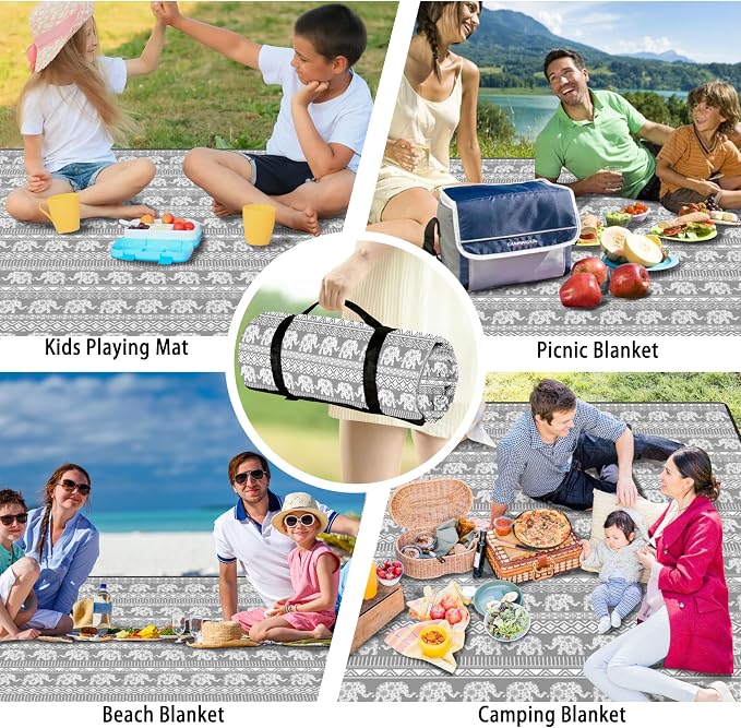 Picnic Blankets Beach Blanket 80" X 80" Extra Large Waterproof Camping Blankets Portable Outdoor Mat 3-Layer Blanket for Beach, Hiking, Park, Music Festival, Grass Lawn,Travel