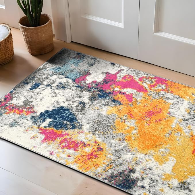 Rugshop Modern Abstract Living Room Non-Shedding Area Rug Multi 2'7" x 4' | Rectangular, Size 2'7" x 4', Bedroom, Dining Room, Home Office, Kitchen, Entryway, Hallway, Nursery, Kids Room, Guest Room