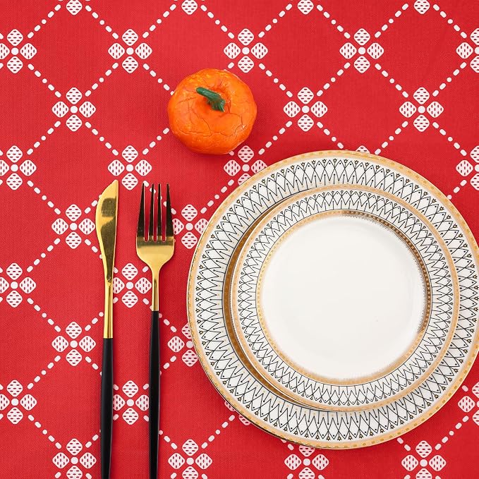 misaya Rectangle Vinyl Table Cloth, Elastic Fitted Tablecloth with Flannel Backing, Waterproof Plastic Table Cover Fits 4 Foot Folding Tables for Picnic, Camping, Indoor and Outdoor (Red, 30" x 48")