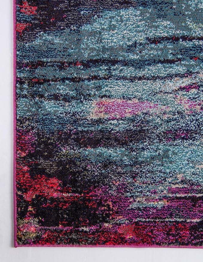 Unique Loom Chromatic Collection Modern Colorful & Vibrant Abstract Area Rug For Any Home Décor (2' 7 x 10' 0 Runner, Multi/ Light Blue)
