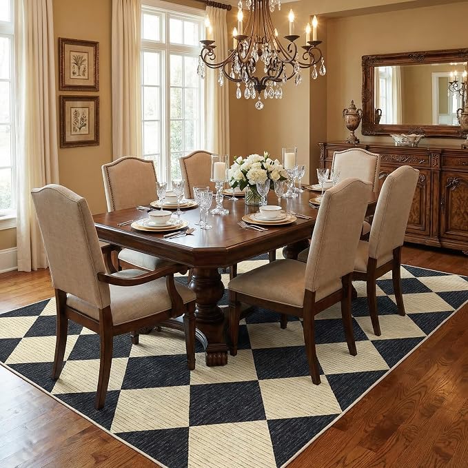 GarveeHome 5x7 Checkered Area Rug Black and Brown Washable Living Room Rug | Modern Geometric Farmhouse Carpet Soft Low Pile Non Slip Diamond Floor Mat Plaid Print Throw Rug for Dining Room Playroom