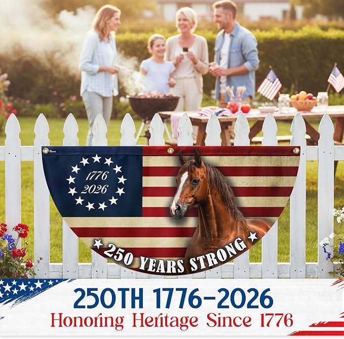 American Flag-Horse Flag, 250 Years Strong Patriotic Horse Fan Flag, 3x6 ft, 1 Pack-USA Premium Polyester