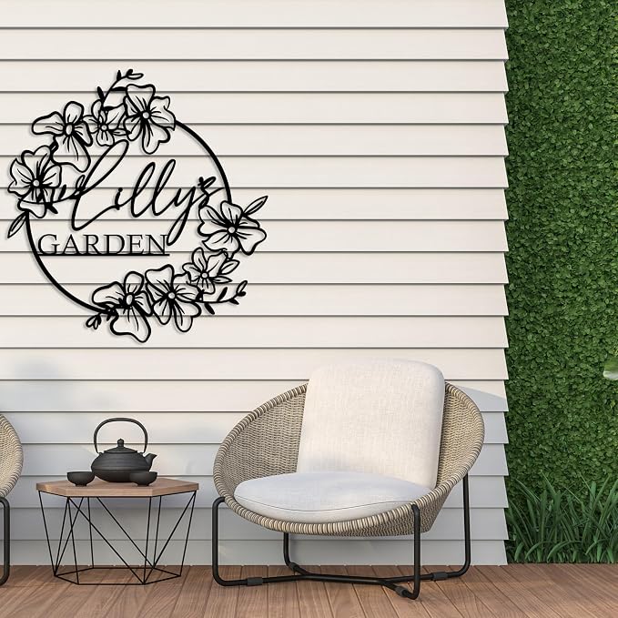 Your Name Metal Hanging Garden Sign, Flower Design Garden Art, Custom Garden Wall Art, Personalized Gift, Outdoor Custom Decor, Gardening Sign, Custom Name Sign, Unique Yard Art