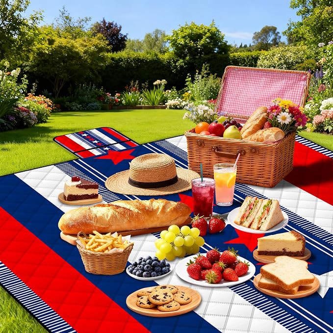 Poedist Extra Large Picnic Blanket Waterproof,80"x 80"Foldable Machine Washable Beach Blanket,Outdoor Blanket for 6-8 Adults, for Indoor Crawling,Park Beach,Camping,Hiking,Family Travel(National Flag)