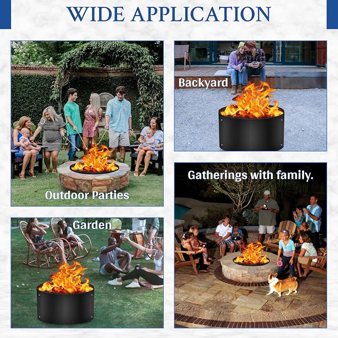 FEBTECH - 38" Dia x 12" H Fire Ring for Outside Fire Pit - No Bottom | Powder Coated 2mm Carbon Steel Deep Fire Ring Insert Liner for Above or In Ground Fire Pit, Outdoor Garden & Camping
