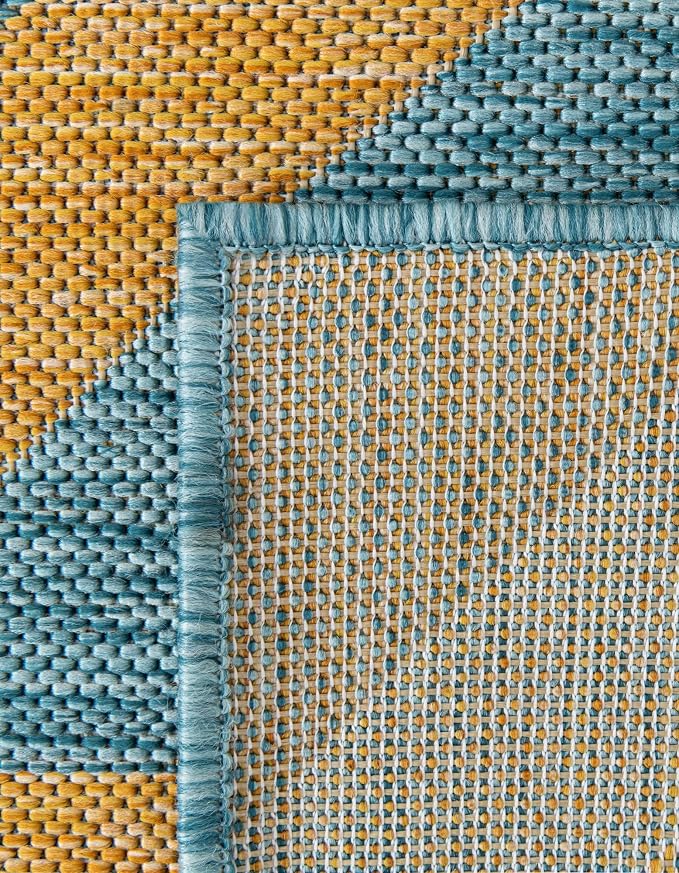 Unique Loom Jill Zarin Outdoor Collection Area Rug - Napa (7' 1'' x 10' Rectangle, Yellow and Aqua/Yellow)