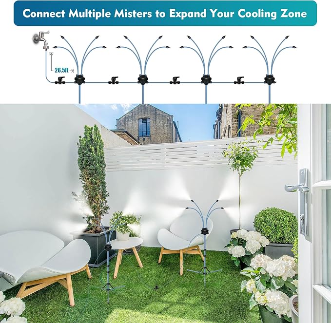 Standing Misters for Outside Patio, Adjustable Height 5.3 FT Stand Misting System for Cooling Outdoor, Portable Water Mister for Mist Playing, Patio Cooling, Backyard, Porch, Sprinkler