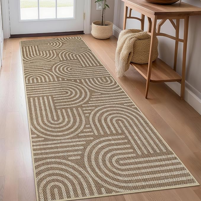 Garvee 2x6 Modern Abstract Kitchen Rugs Washable Rugs for Hallway | Brown Rainbow Area Rug Stain Resistant Easy Cleaning Throw Rugs Low Pile Floor Cover for Bedroom Laundry