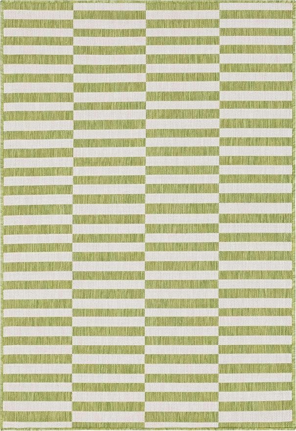 Unique Loom Outdoor Striped Collection Area Rug - Striped (4' 1" x 6' 1" Rectangle, Green/Ivory)