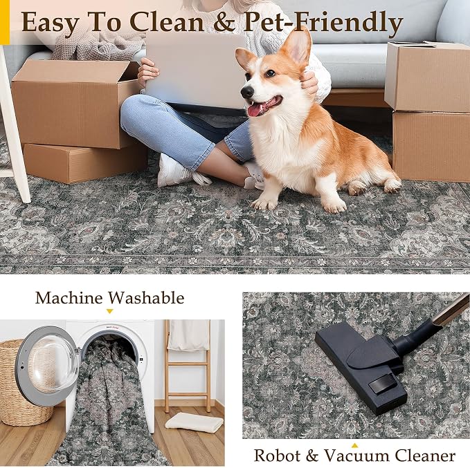 HUGEAR 2x3 Entryway Area Rug Retro Black Small Rug Machine Washable Door Mat Vintage Floral Low Pile Carpet Distressed Throw Rug Entrance Kitchen Bathroom Bedroom Office Non Slip Soft Lightweight